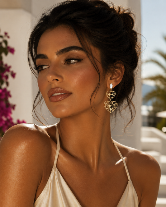Gold Plated Clover Heart Earrings Cristale