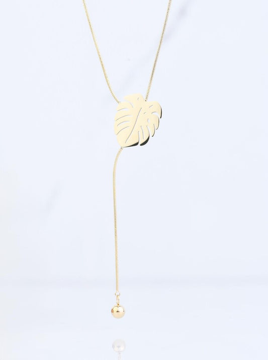 14k Gold Plated Monstera Leaf Y Necklace