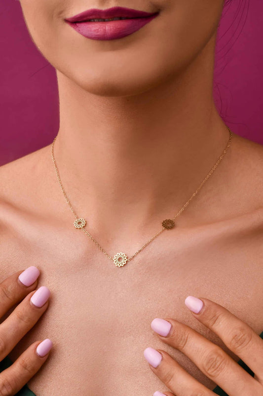 14K Gold Plated Rosetta Flowers Necklace (CL)