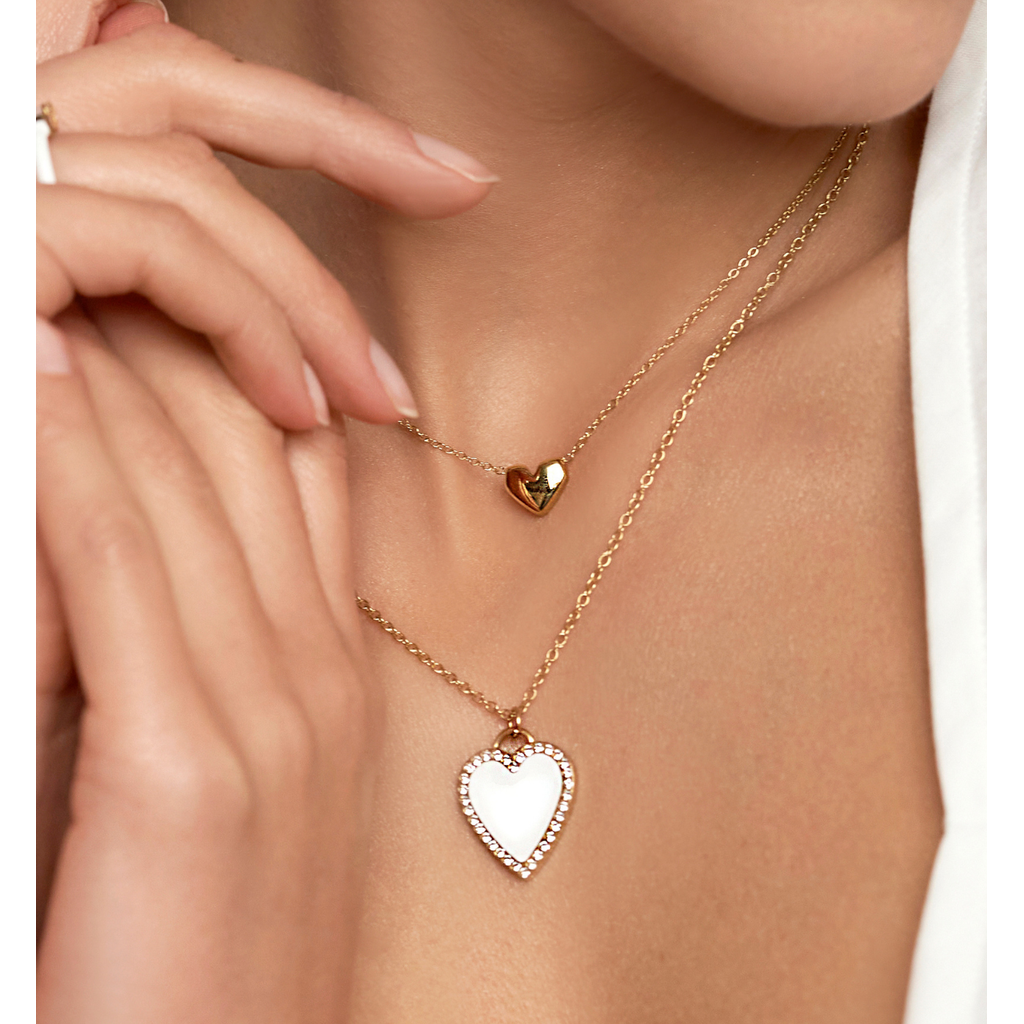 Gild Plated Necklace with White Zircon Heart