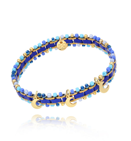 Blue Miyuki Beads Bracelet with Gold Moon