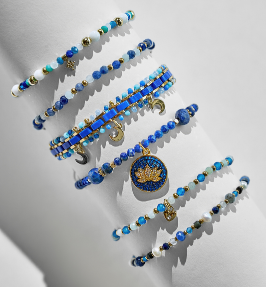 Blue Miyuki Beads Bracelet with Gold Moon