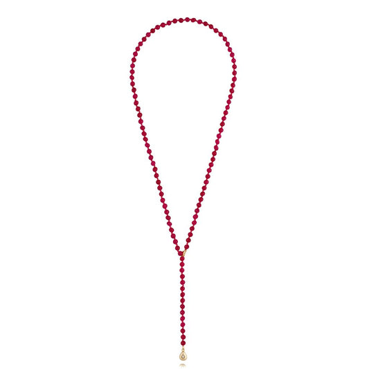 Burgundy Jadeite Stones Long Necklace with Teardrop Pendant