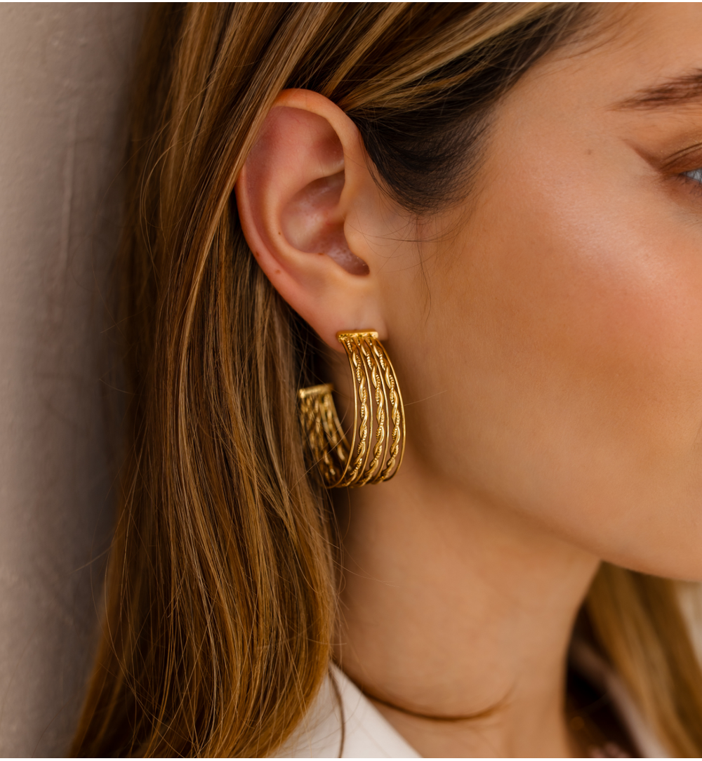 Gold Plated Multi Row Corrugated Hoops 2192