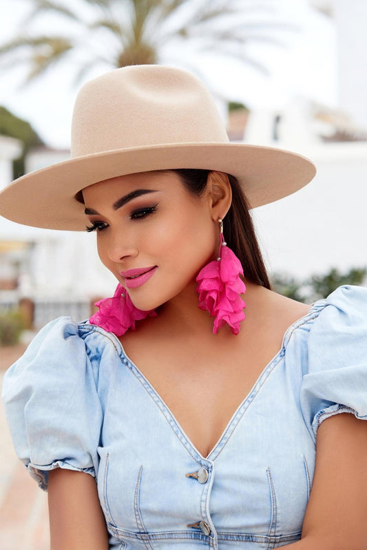 Multi Layer Silk Flower Earrings in Pink