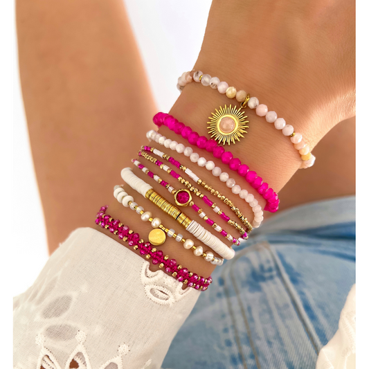 Pink Opal Bracelet with Sun Pendant Ramia