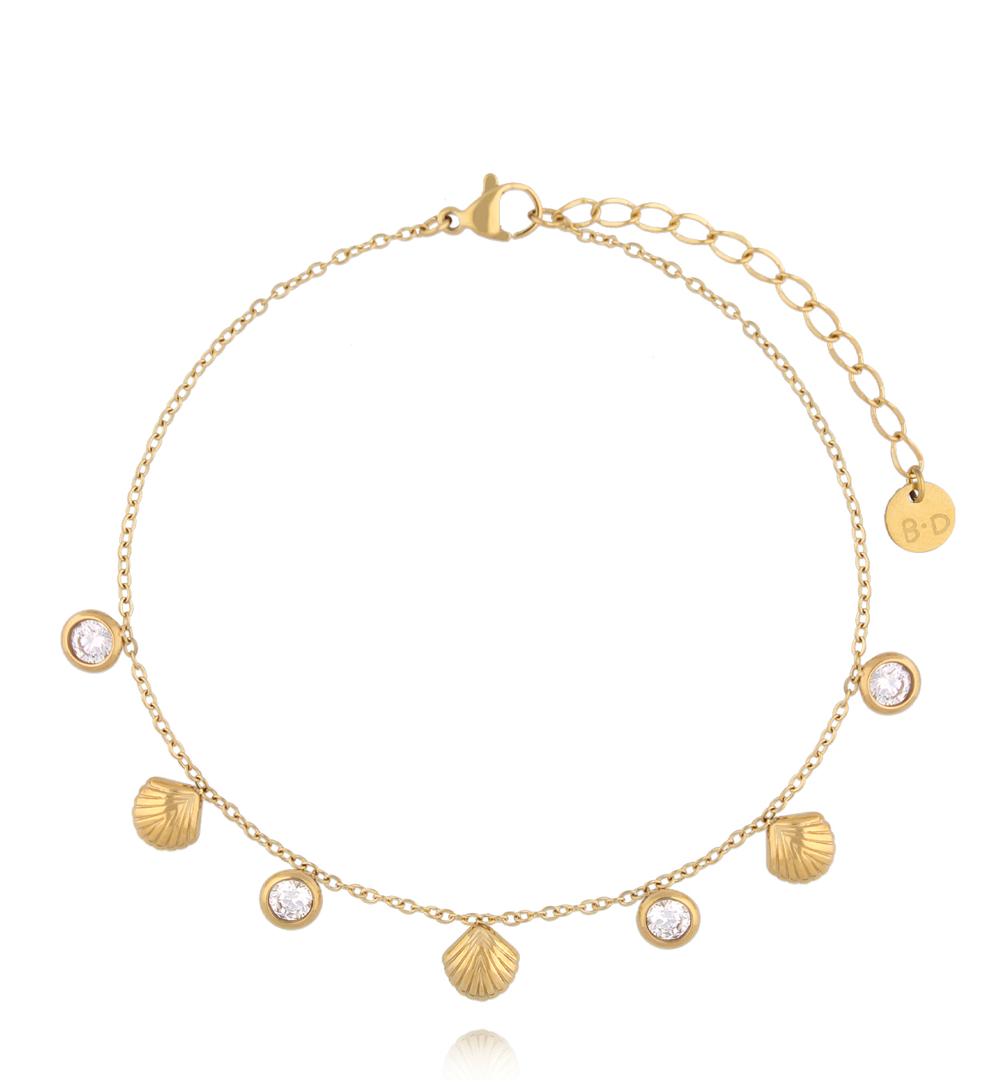 Gold Plated Anklet with Crystals and Gold Seashells
