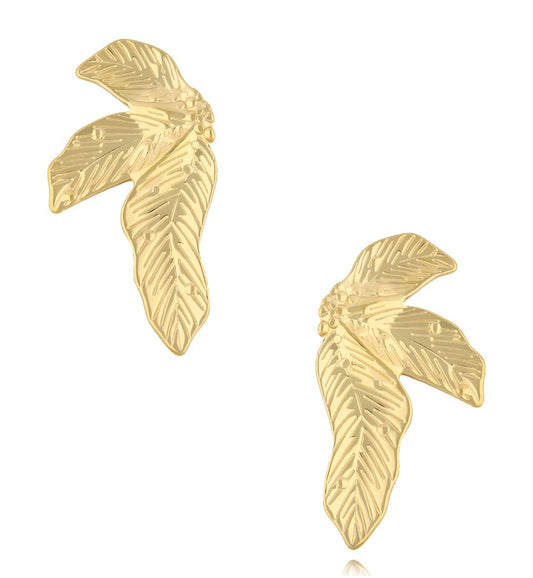 Gold Plated Leaf Earrings Textured