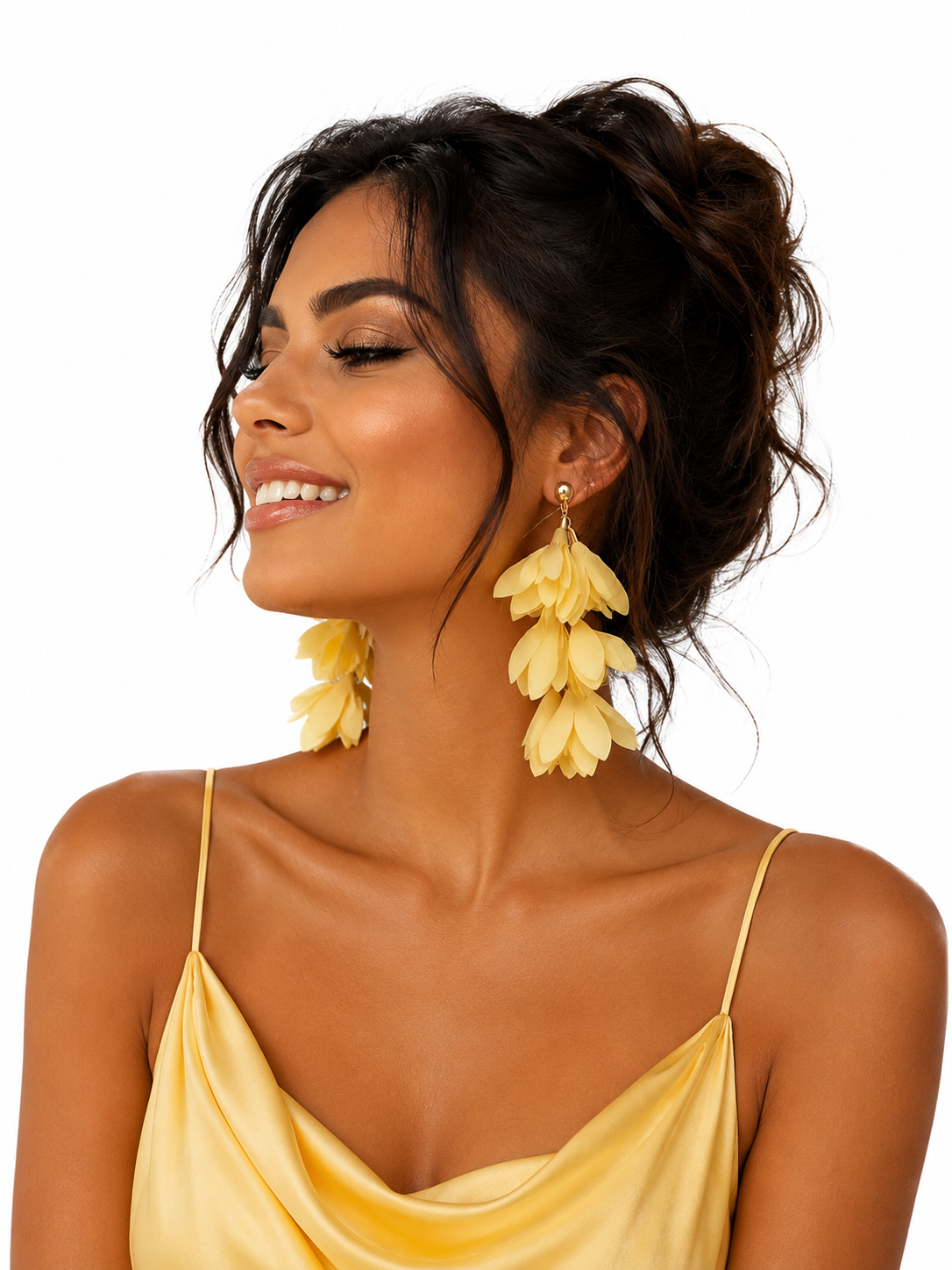 Yellow Tassel Satin Earrings with Gold Finishing