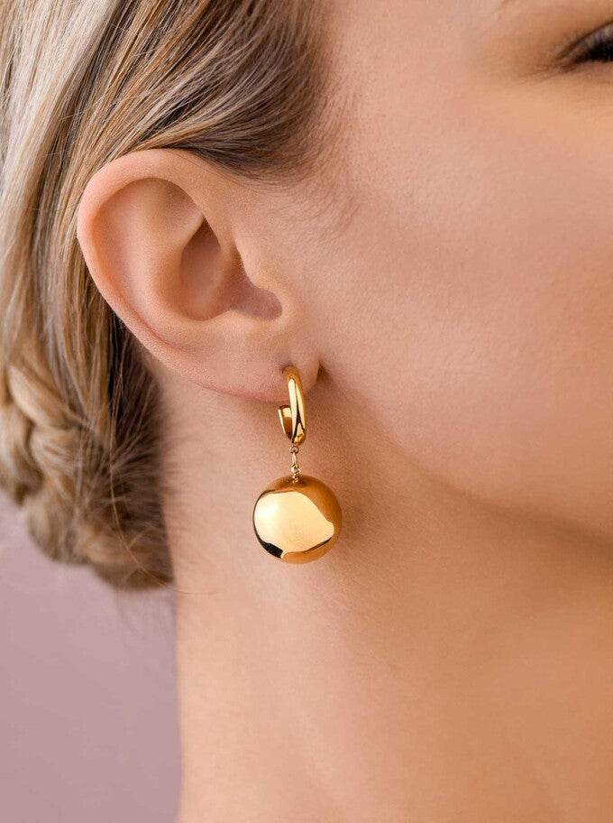 14k Gold Plated Moon Hoop Earrings with Gold Ball s20824