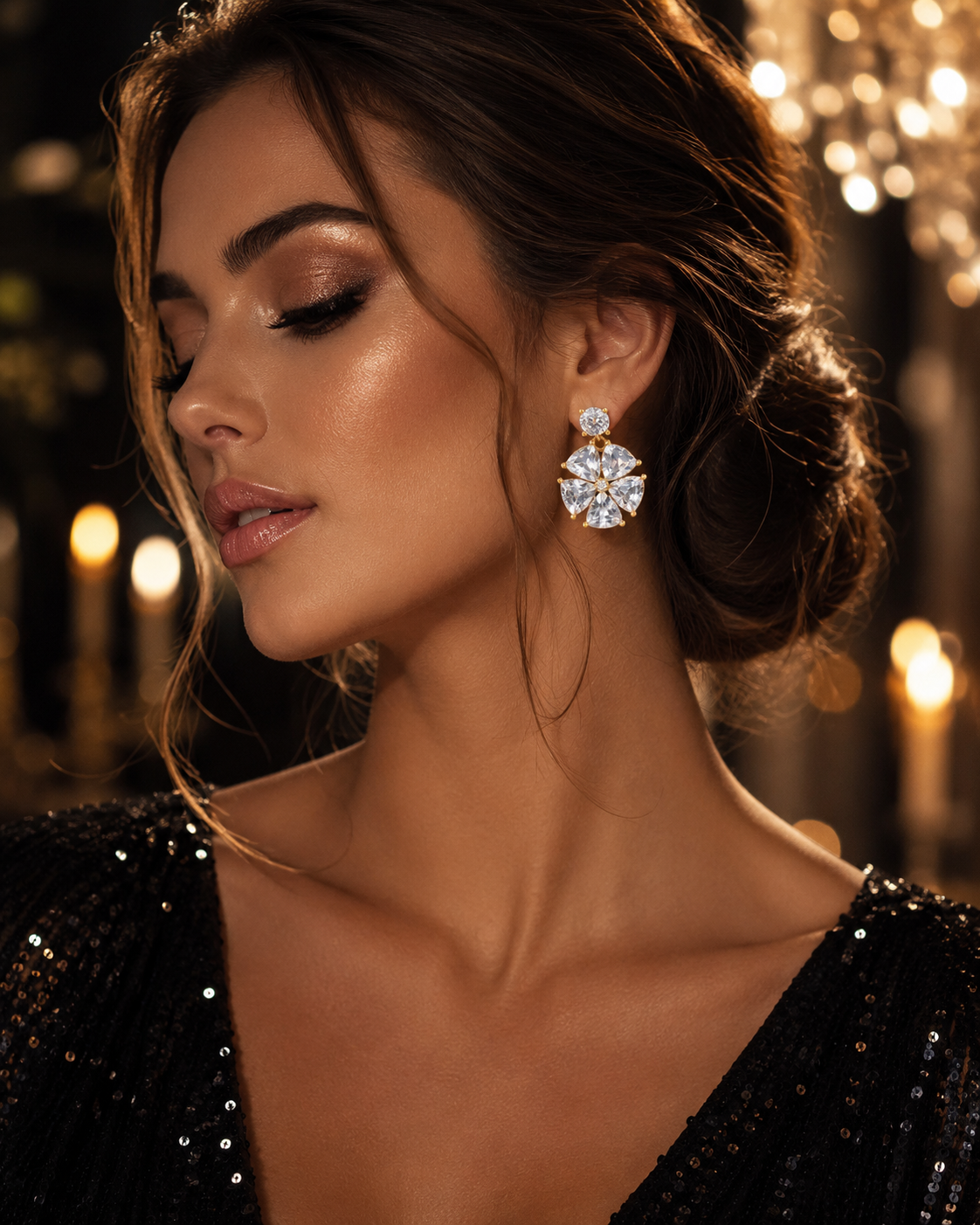 Shinning Crystal Flower Earrings Cristal 0883