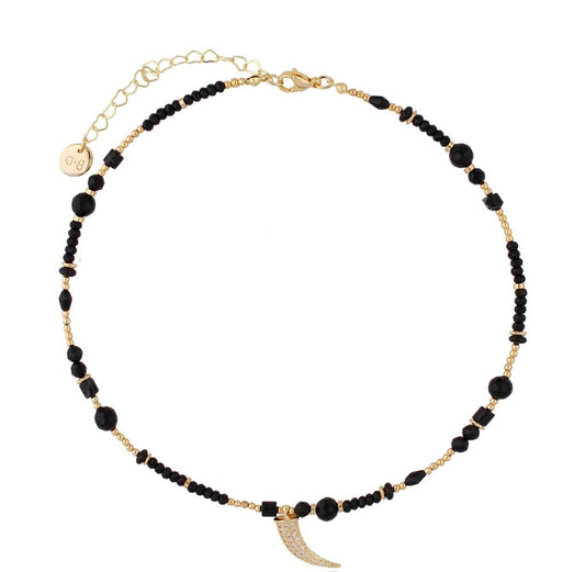 Black Agate Choker with Zircon Horn