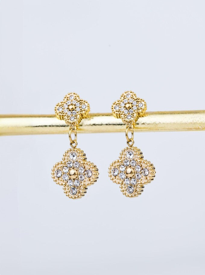 Glamorous 14k Gold Plated Zirconium Clover Earrings