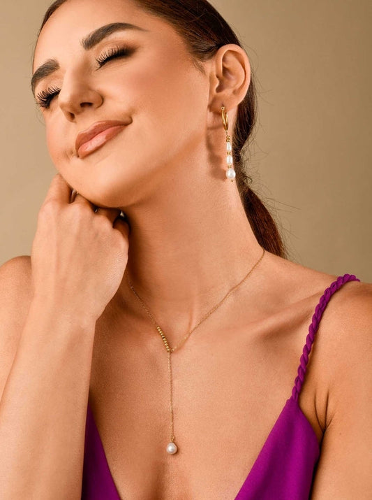 14k Gold Plated Hoop Earrings with Pearls