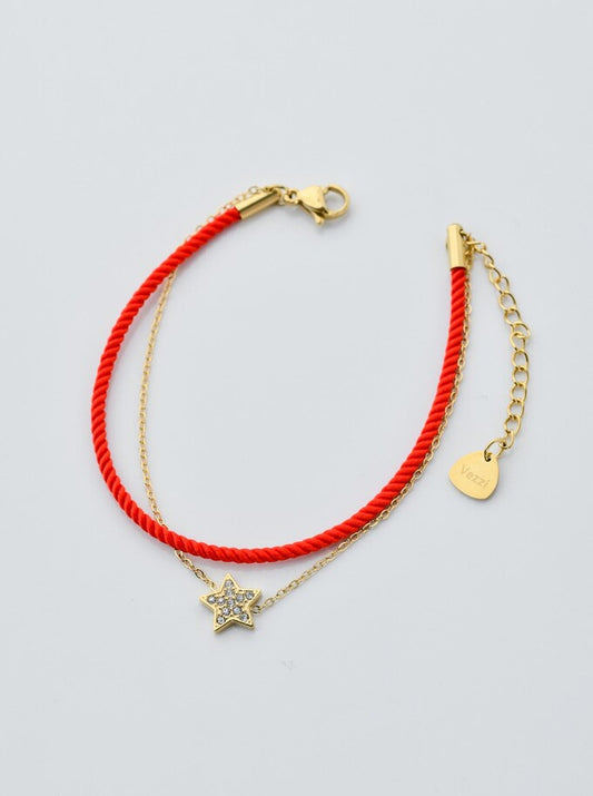 Good Luck Red String and Chain Bracelet with Star