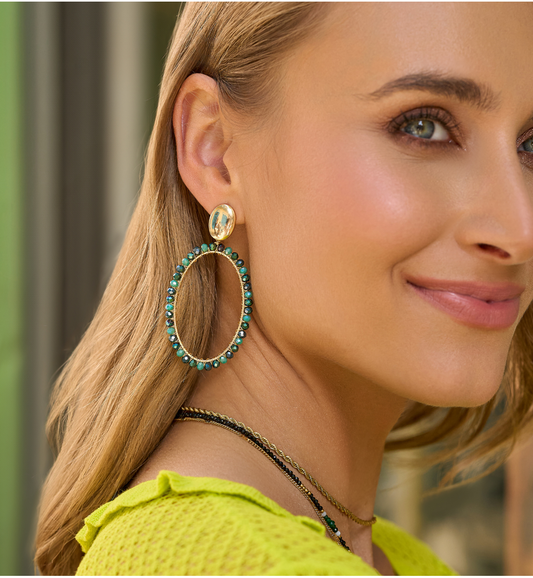 Green Glass Crystals Earrings Weekend