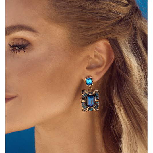 Antique Blue Air Crystal Earrings