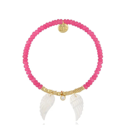 Pink and Hematite Stones Bracelet with Pearl Wings and Crystal