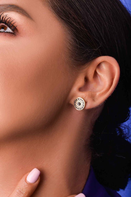 14k Gold Plated Black Enamel Rosette Studs