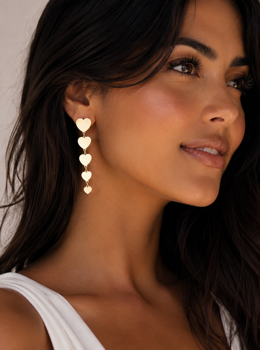 14k Gold Plated Heart Drop Earrings