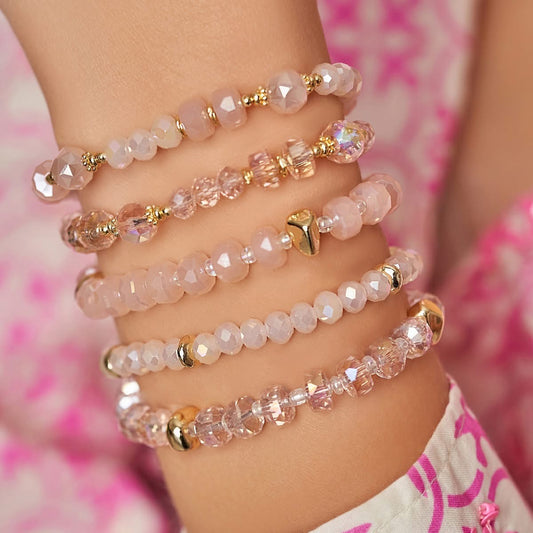 Luminous Transparent Pink Glass Crystals Bracelet 0363