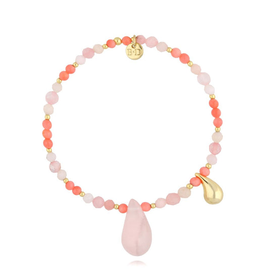 Pink Quartz Bracelet with Gold and Pink Tear Drops Natures