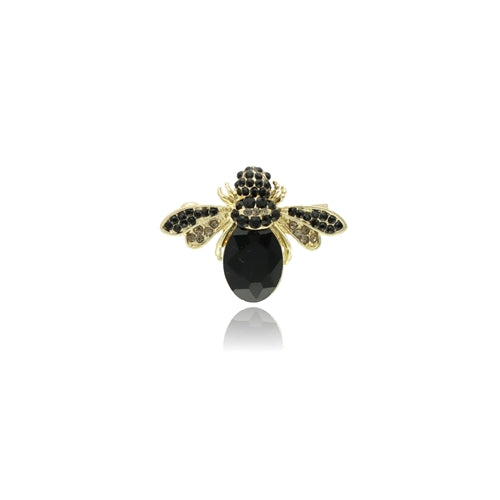 Black Glass Crystals Fly Brooch