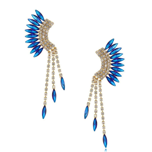 Blue Brady Drop Crystal Earrings with Gold Finishing