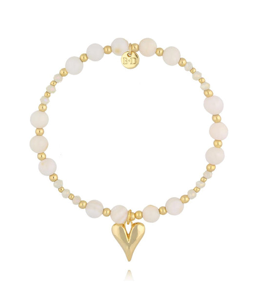 White Sea Shell Stones Bracelet with Gold Heart Pendant 2377
