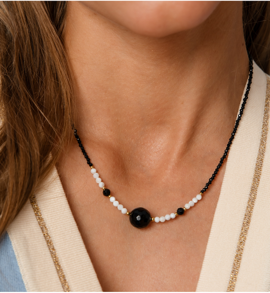 Paradise Necklace with Black Agate Ball and Tourmaline Stones