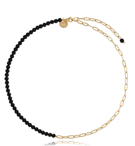 Gold Plated Mixed Chain Necklace with Onyx Stones 0098