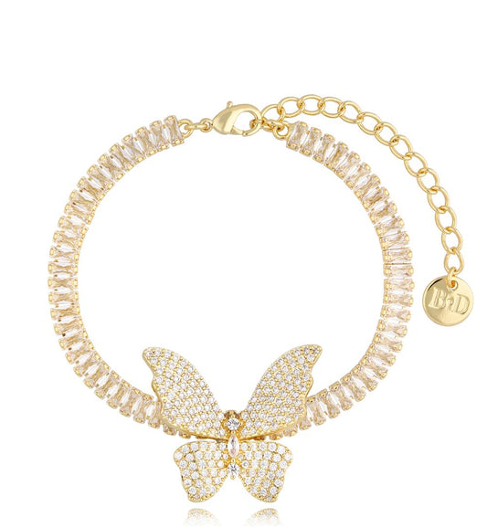 Transparent Crystals Bracelet with Zirconium Butterfly