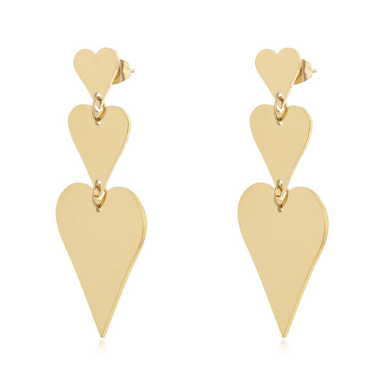 14K Gold Plated Three Heart Earrings (CL)