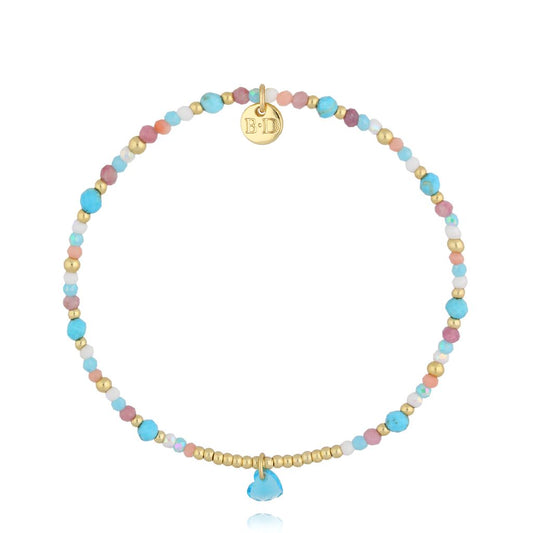 Turquoise and Pink Tourmaline Bracelet with Glass Heart