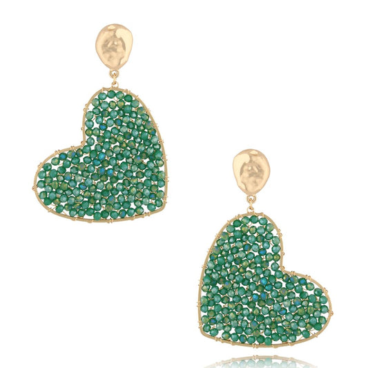 Emerald Green Heart Faceted Glass Crystals Earrings Colore