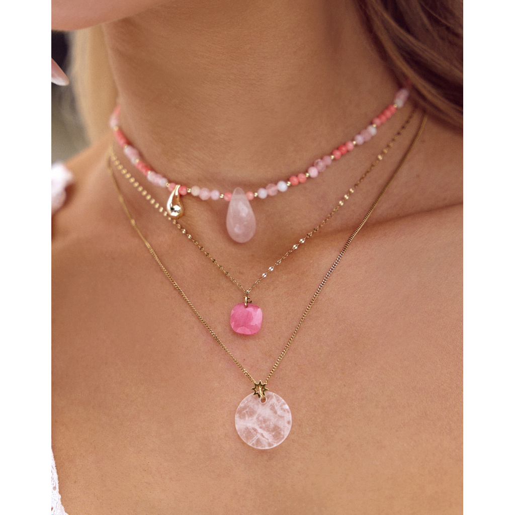 Round Pink Quartz Necklace Island Elegance