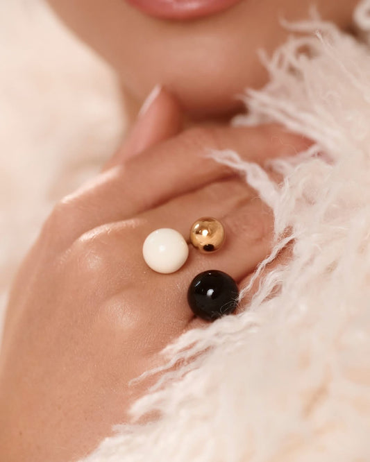 Steel and Shine Enamel Black and White Balls Ring 1105