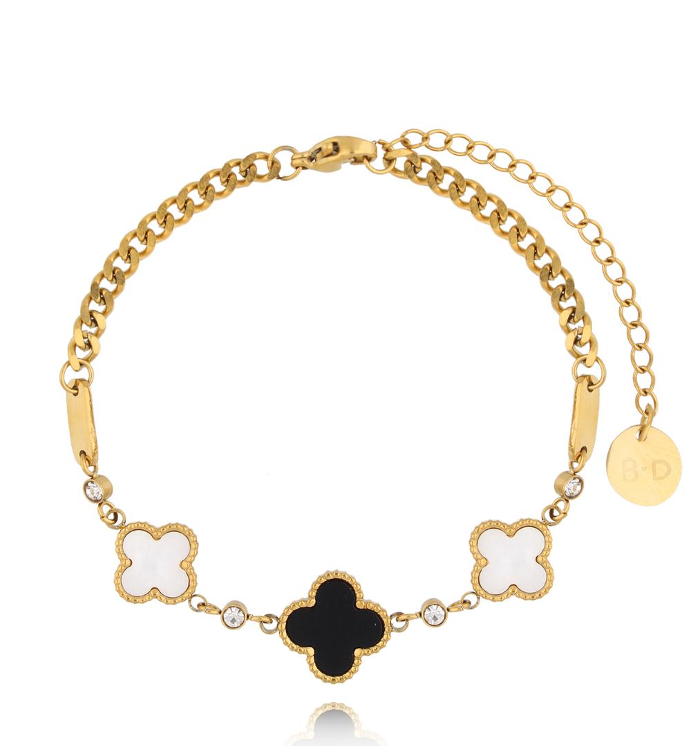 Gold Plated Black and White Clovers Bracelet 0121