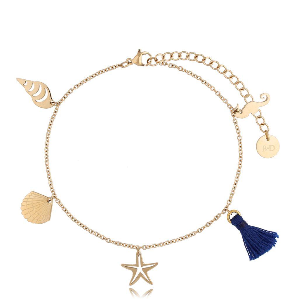 Summer Anklet with Ocean Pendants and Blue Fringe