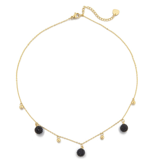 14k Gold Plated Necklace with Black Crystal Balls (CL)