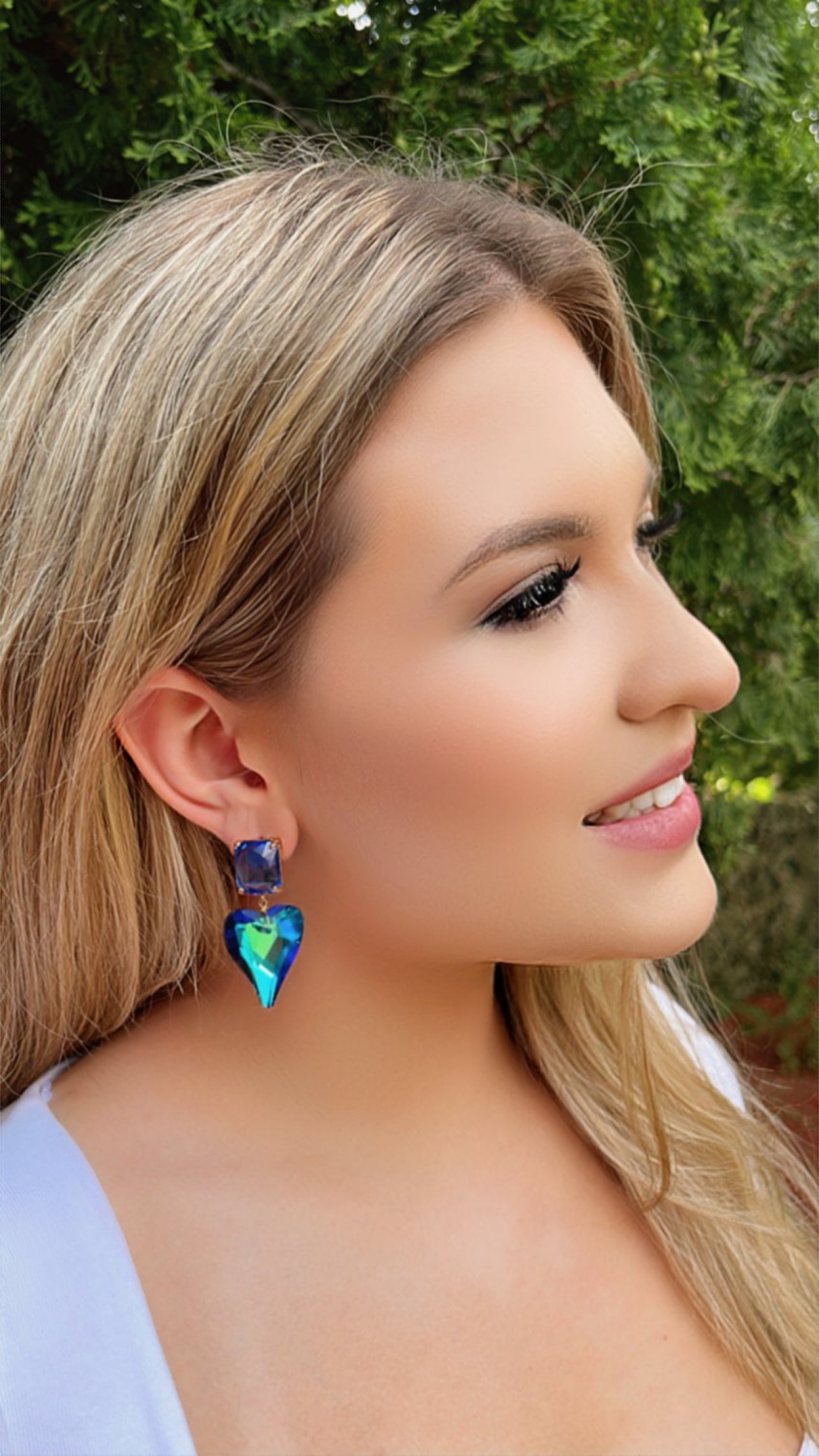 Royal Blue Rectangle & Heart Crystal Earrings Osasco