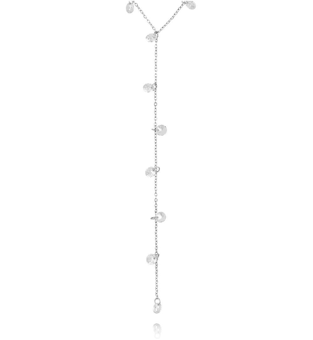 Silver Lariat Necklace with Shining Transparent Crystals 0602