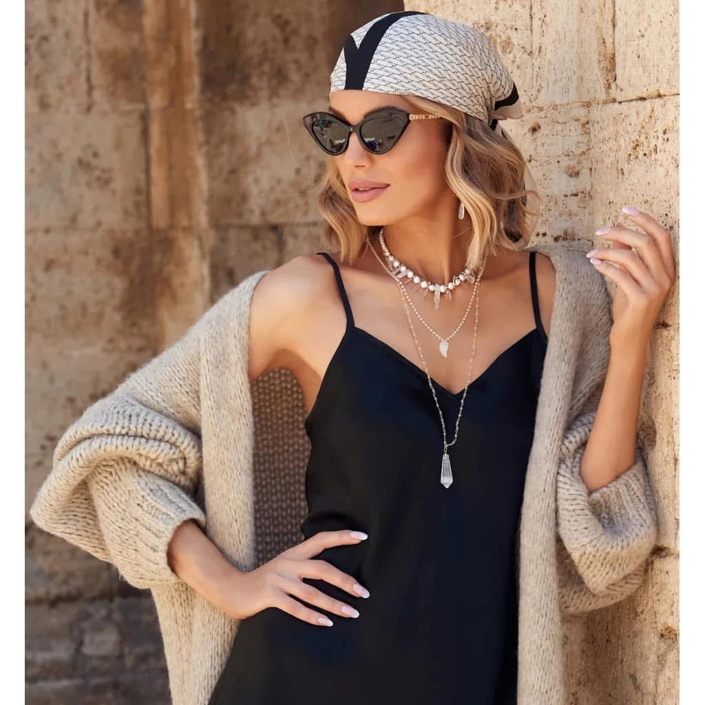 Long White Frosted Crystals Necklace with Himalayan Stone