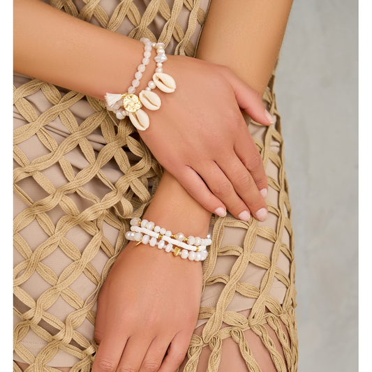 Stainless Steel Bracelet with Pearls and Shells Oceano