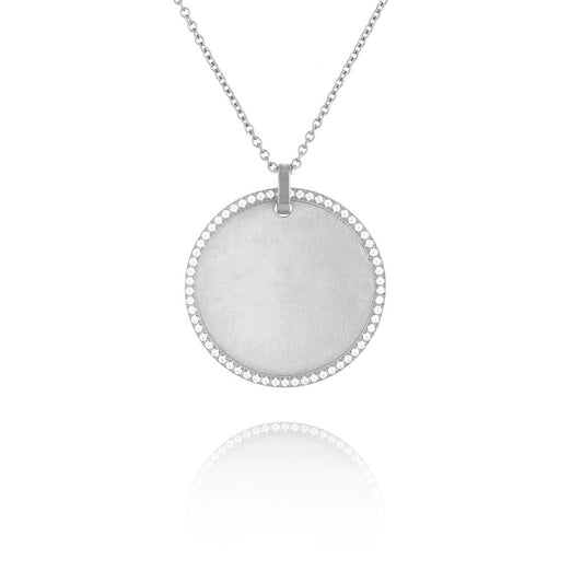 Silver Long Necklace with Zircon Disc Pendant Alma