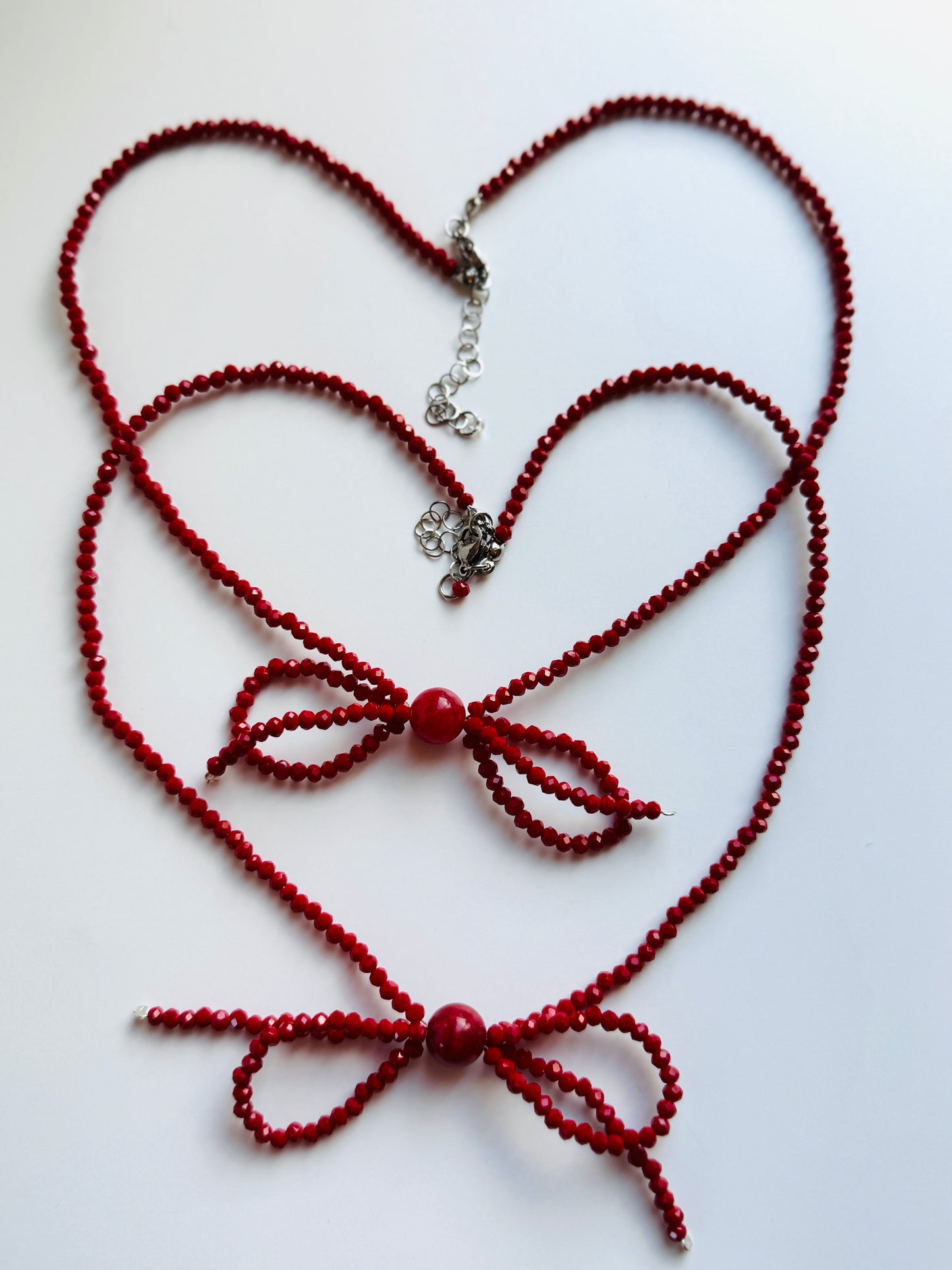 Hot Red Glass Crystals Bow Necklace