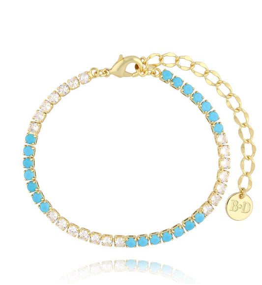 Turquoise Blue and Transparent Zirconia Tenis Crystals Bracelet