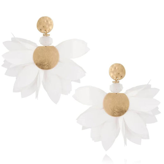 White with Gold Finishing Satin Flower Earrings
