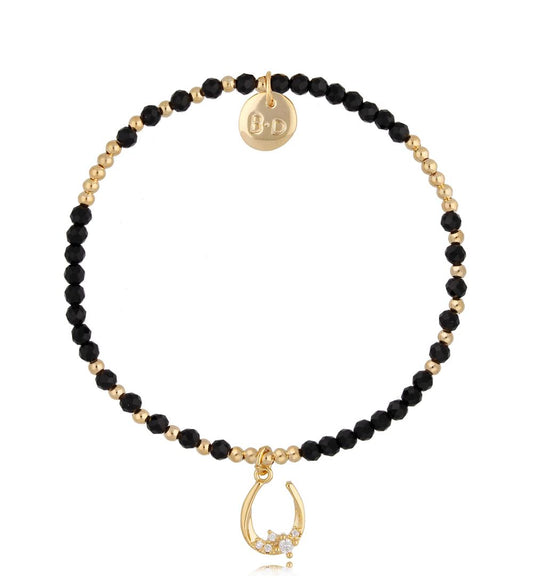Black Tourmaline Stones Bracelet with Horseshoe Pendant