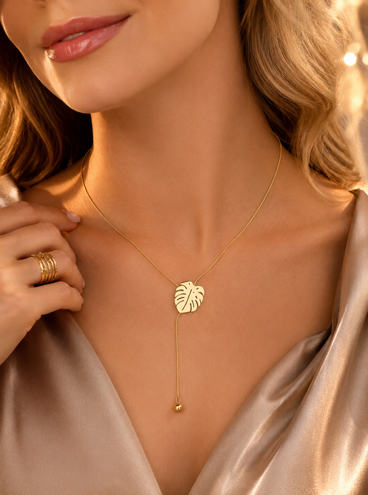 14k Gold Plated Monstera Leaf Y Necklace